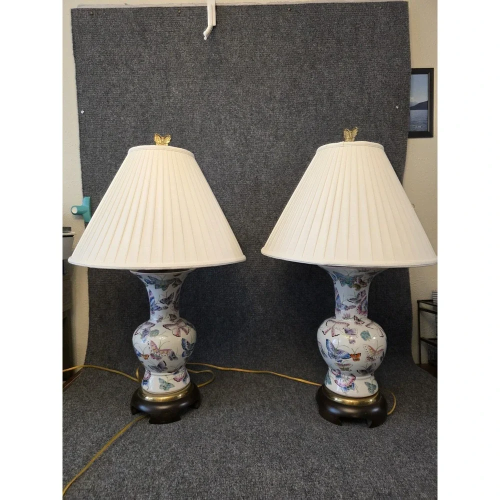 Rare Regency Frederick Cooper Mariposa Butterfly Table Lamps W Original Shades